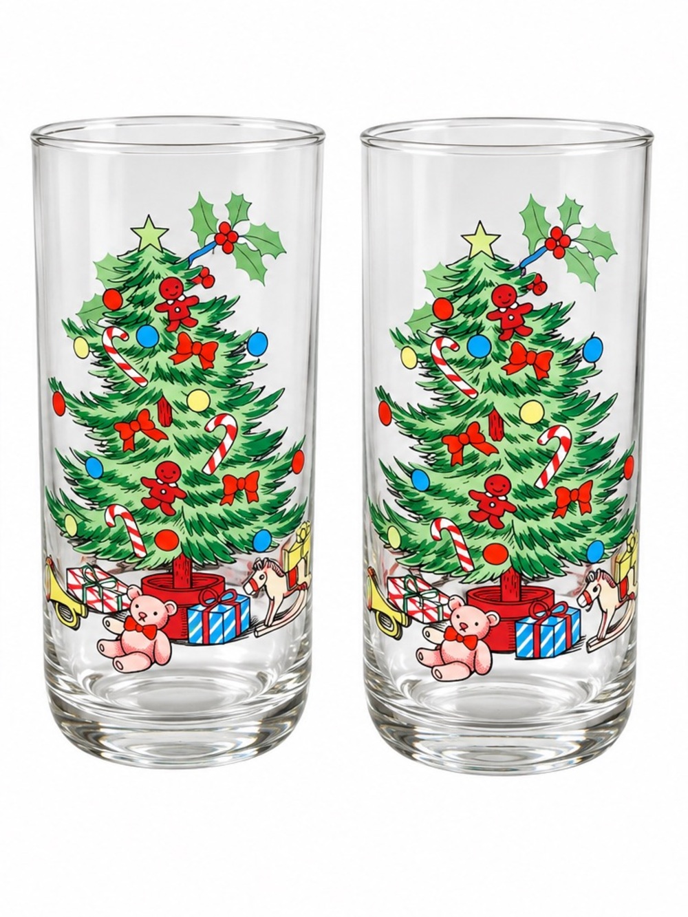 Vintage luminarc Christmas Tree Glasses Set of 4 Retro Holiday Tumblers